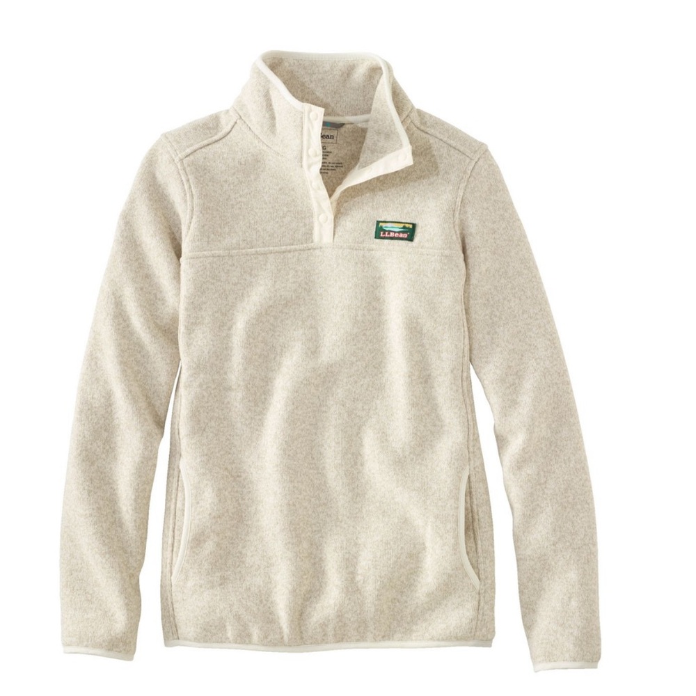 L.L. Bean Beige Fleece Quarter Pullover Sweater